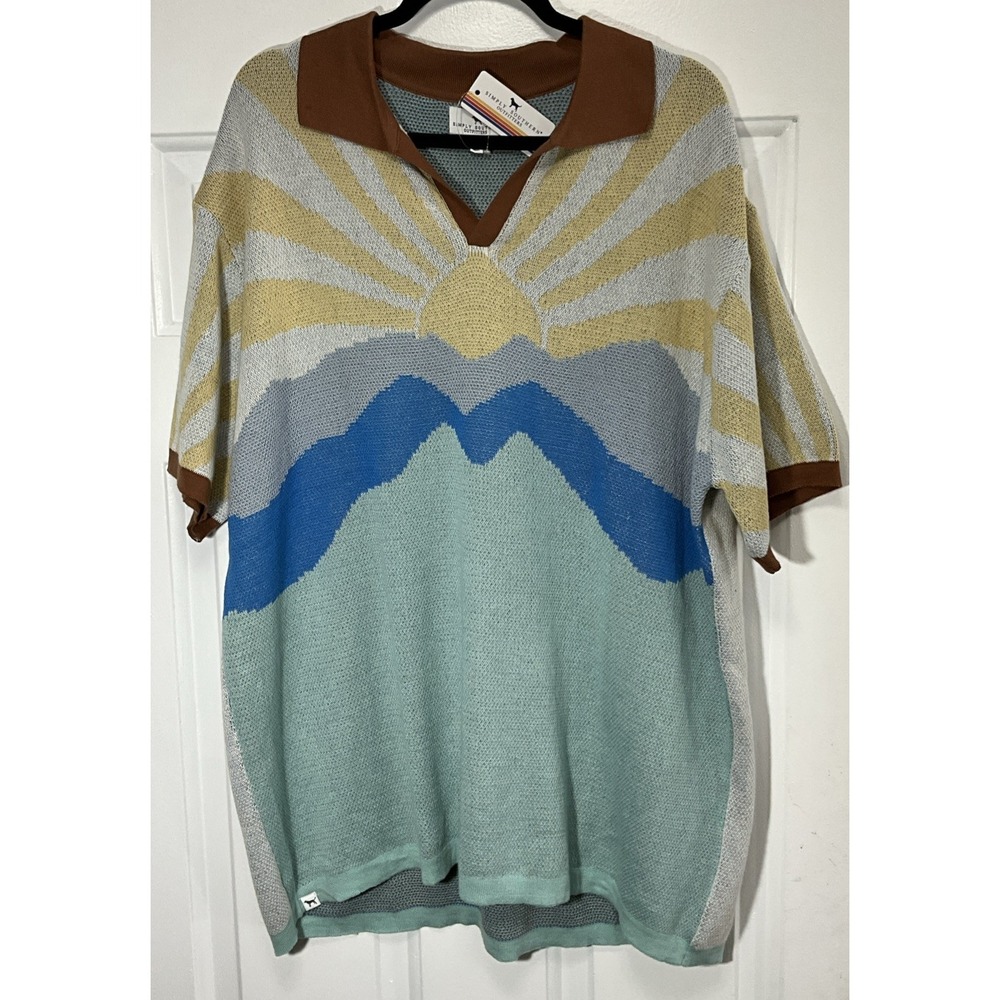 Simply Southern Polo Sweater Knit Sunrise Graphic Short Sleeve Men's XL